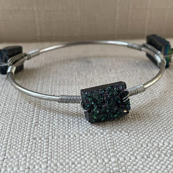 Fashion Bracelet Silver Tone Women Wrist Band Stone Bracelet - Picture 4 of 8